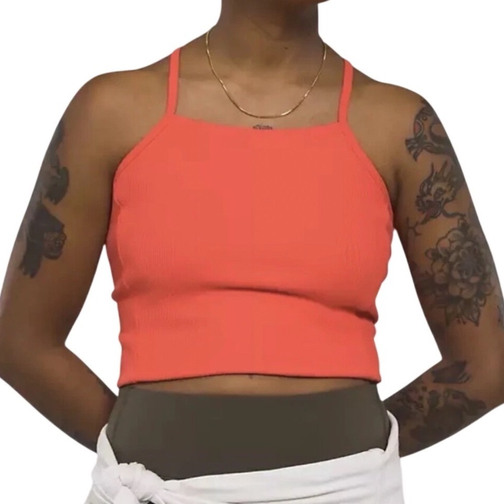 The North Face Womens Ribbed Crop‎ Tank Top Orange Racerback NF0A7WCT Size M